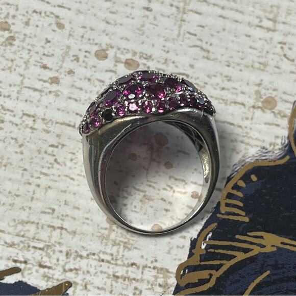 Estate Pink Rhodonite Stone Cluster 926 Sterling Silver Large Cocktail Ring D2 - Picture 7 of 9